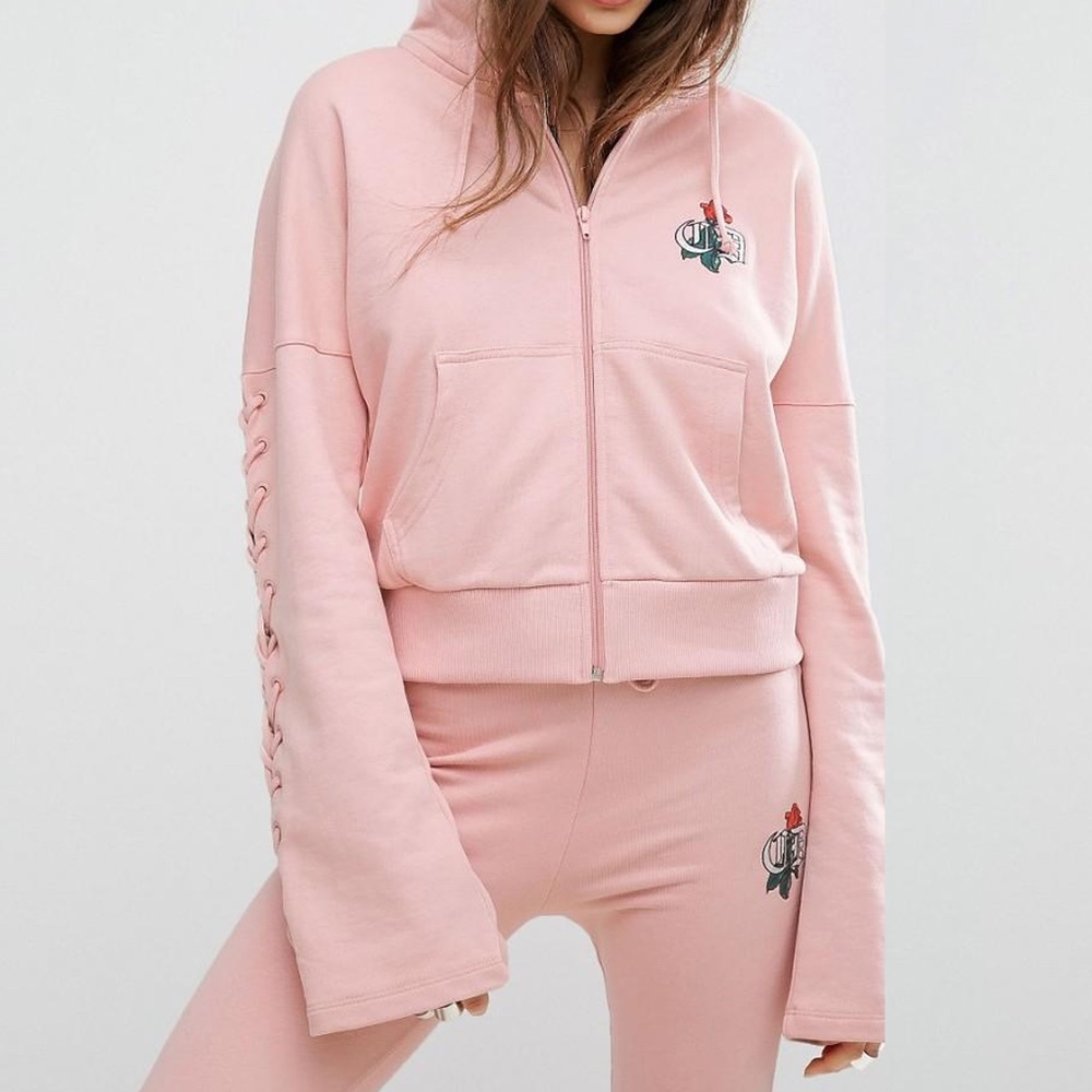 Criminal Damage Lace Up Zip Front Hoodie